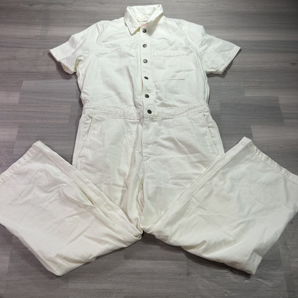 Levi's Coveralls Womens Large White Denim Short Sleeve Workwear Jumpsuit Utility